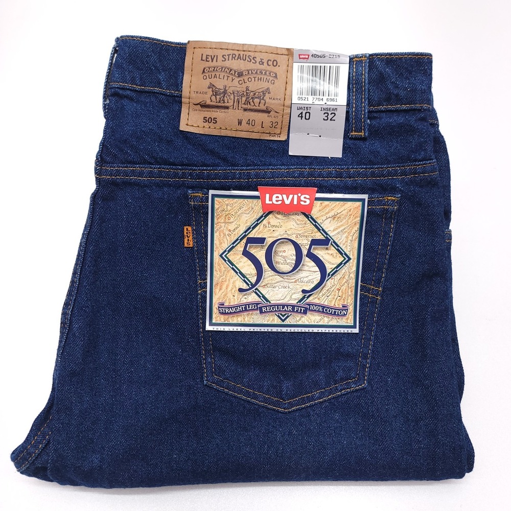 Vintage‎ Levis 505 Jeans Mens 40x32 Blue Denim New Deadstock Orange Tab